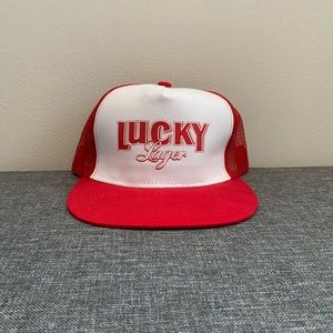 Lucky Lager trucker hat (flat hill)